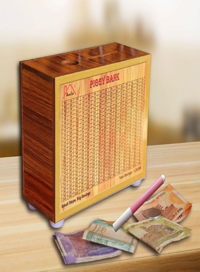 هوم كيوت حصالة نقود خشبية لطيفة على شكل خنزير مزينة بأرقام للأطفال والكبار، حصالة نقود معدنية وورقية للأولاد والبنات والكبار، صندوق تحدي الادخار - Image 5